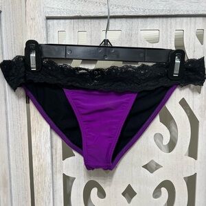 Daisy Beachwear Purple with Black Lace Band Bikini Bottom Scrunch